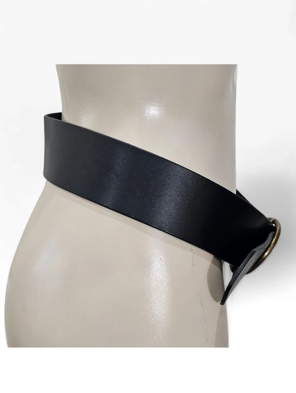 ANTHROPOLOGIE Women Black Leather 2-1/4" Wide Circle Buckle Belt XS/S - Picture 3 of 7